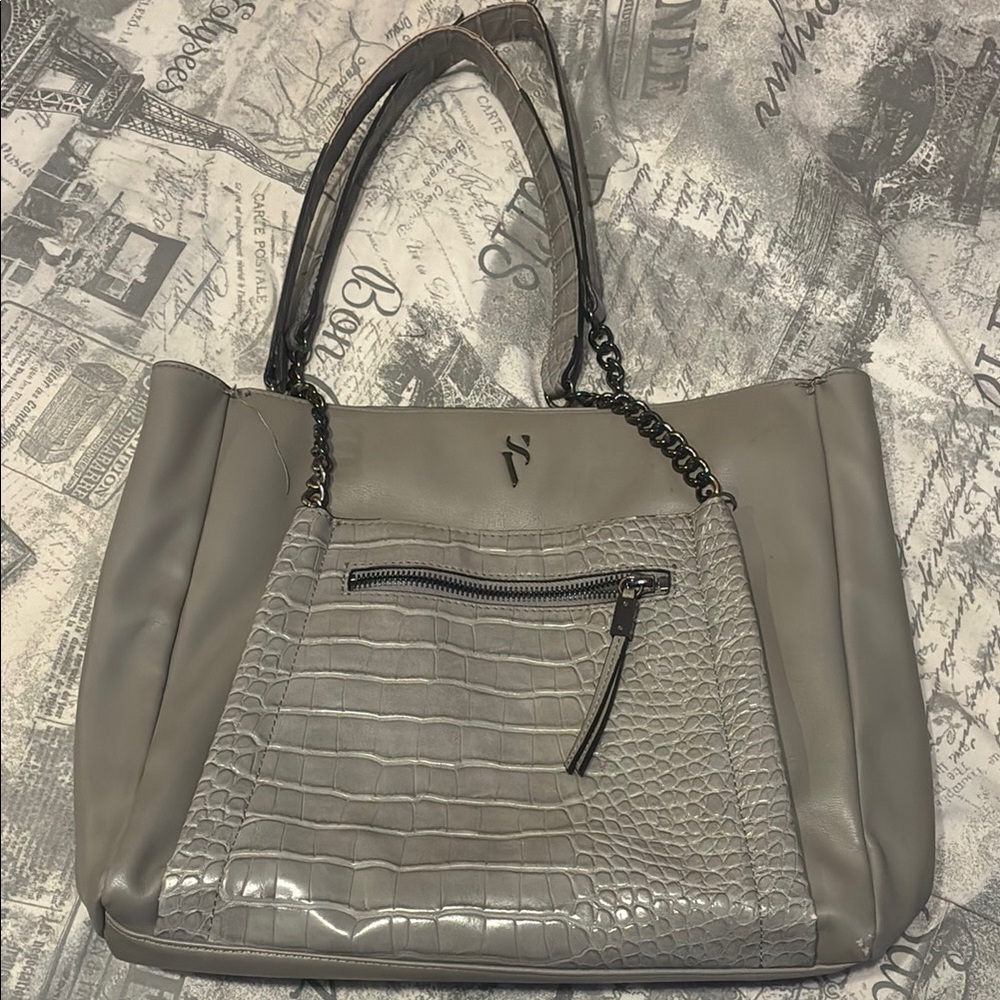 Vera Wang Gray Crocodile Embossed Shoulder Bag